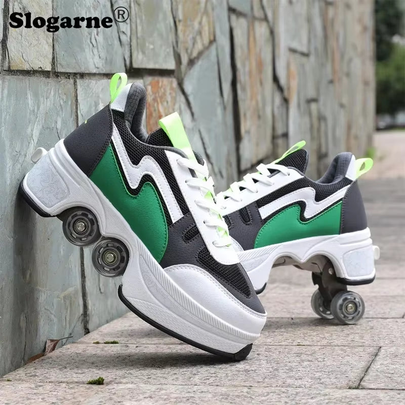 Boy Four Wheels Skate Shoes Double Rows Roller Men Inline Skates Walking Casual Sports Sneakers Kids' Deformation Roller Skates