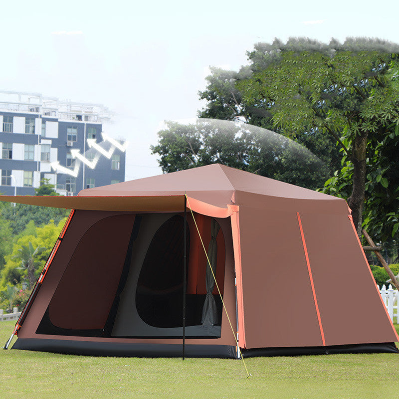 Outdoor Fully Automatic Aluminum Pole 3-4-5-8 People Double-Layer Thickening Rainstorm Field Camping Big Tent