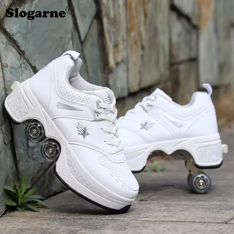 Boy Four Wheels Skate Shoes Double Rows Roller Men Inline Skates Walking Casual Sports Sneakers Kids' Deformation Roller Skates